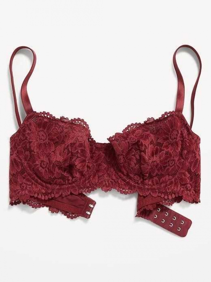 Old Navy Lace Underwire Balconette Bra Red Burgundy | VNW981673