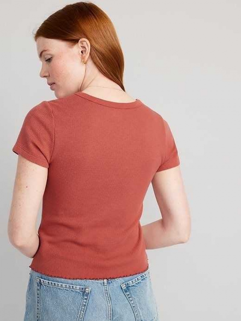 Old Navy Lettuce-Edge Thermal-Knit Cropped T-Shirt Dark Red | POZ054917