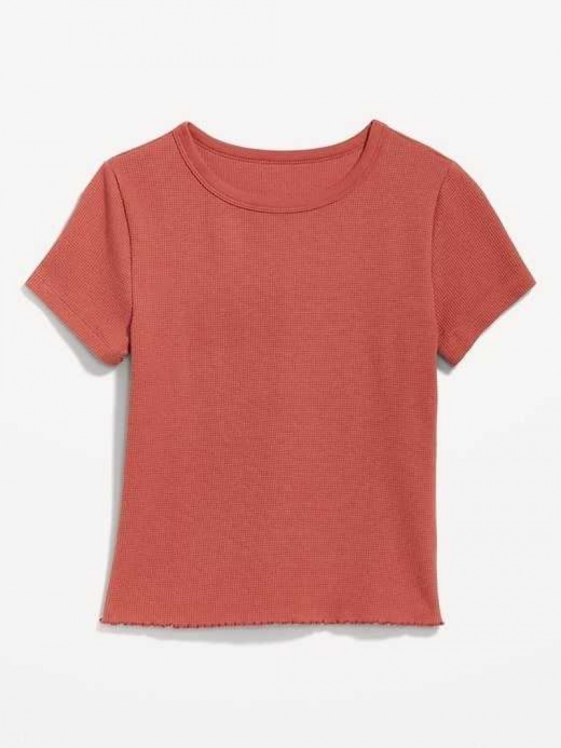 Old Navy Lettuce-Edge Thermal-Knit Cropped T-Shirt Dark Red | POZ054917