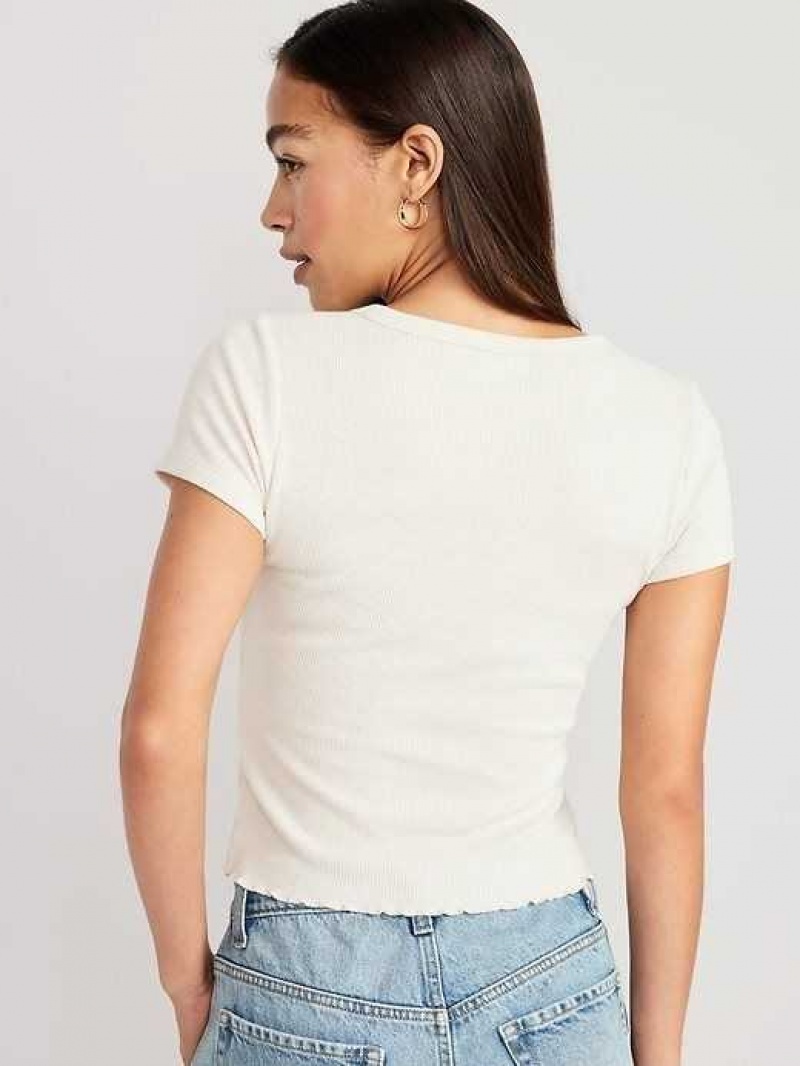 Old Navy Lettuce-Edge Thermal-Knit Cropped T-Shirt Beige | MLY475619