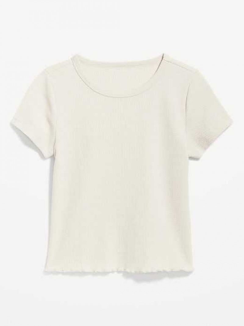 Old Navy Lettuce-Edge Thermal-Knit Cropped T-Shirt Beige | MLY475619