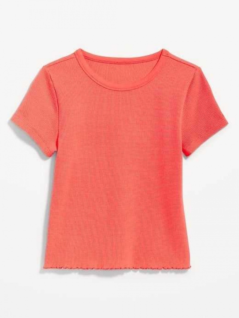 Old Navy Lettuce-Edge Thermal-Knit Cropped T-Shirt Coral | BGY065219