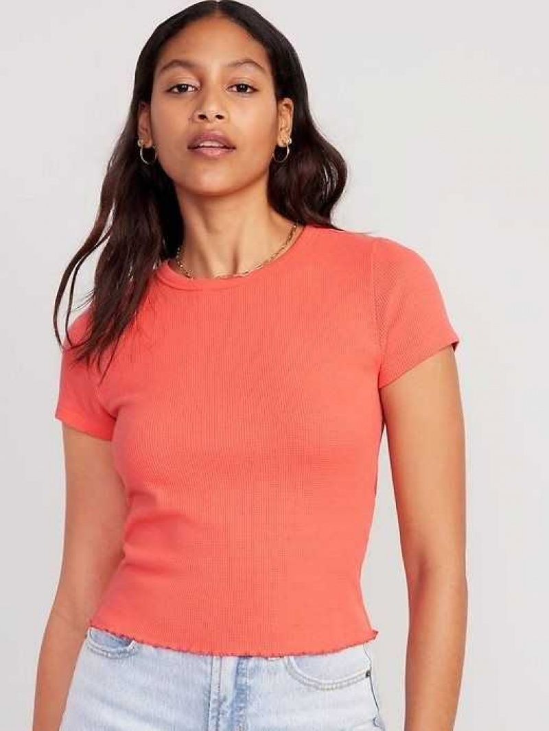 Old Navy Lettuce-Edge Thermal-Knit Cropped T-Shirt Coral | BGY065219