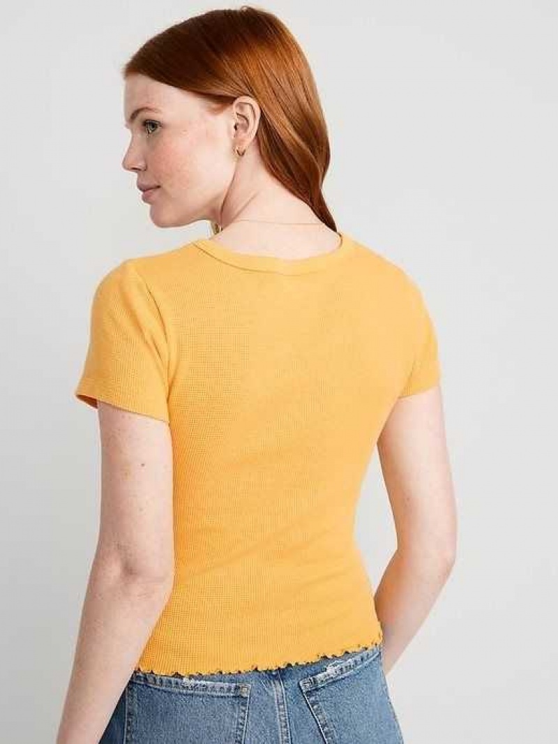 Old Navy Lettuce-Edge Thermal-Knit Cropped T-Shirt Sweet Pollen | WJT479056