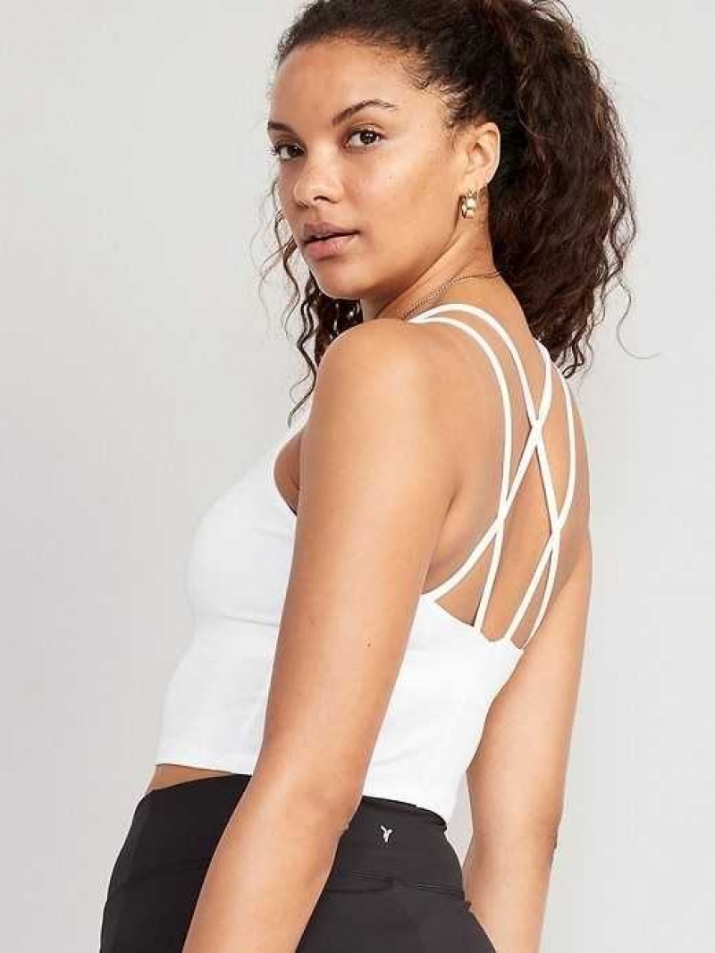 Old Navy Light Support PowerPress Strappy Longline Sports Bra White | PHO513490