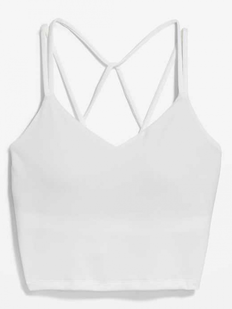 Old Navy Light Support PowerPress Strappy Longline Sports Bra White | PHO513490