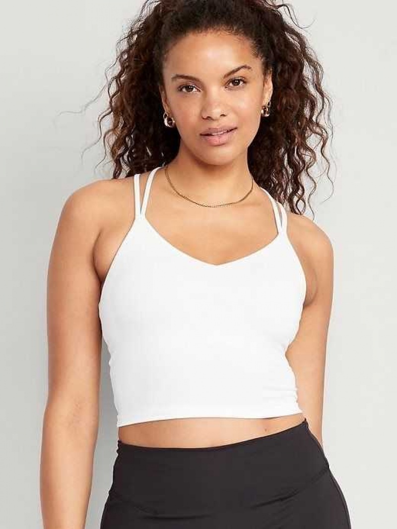 Old Navy Light Support PowerPress Strappy Longline Sports Bra White | PHO513490