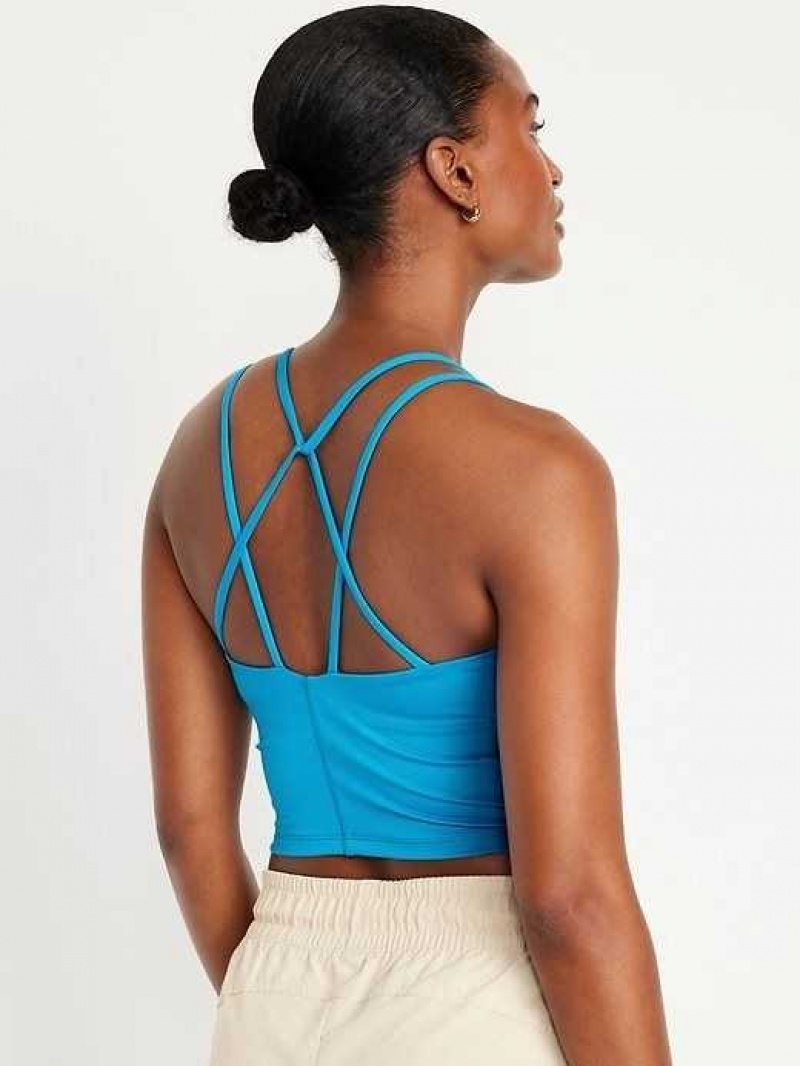 Old Navy Light Support PowerPress Strappy Longline Sports Bra Blue | WNH198026