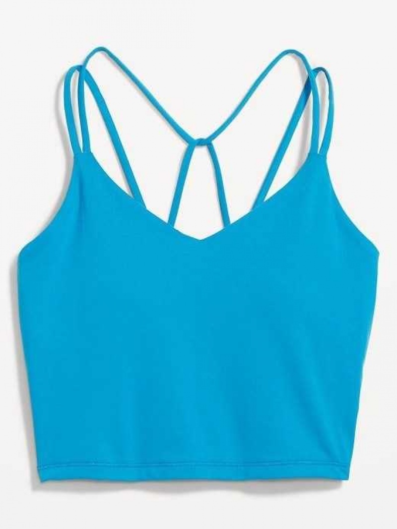 Old Navy Light Support PowerPress Strappy Longline Sports Bra Blue | WNH198026