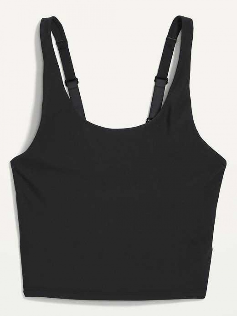 Old Navy Light Support PowerSoft Adjustable Longline Sports Bra Black | CMO574023