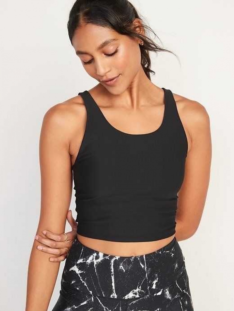 Old Navy Light Support PowerSoft Adjustable Longline Sports Bra Black | CMO574023