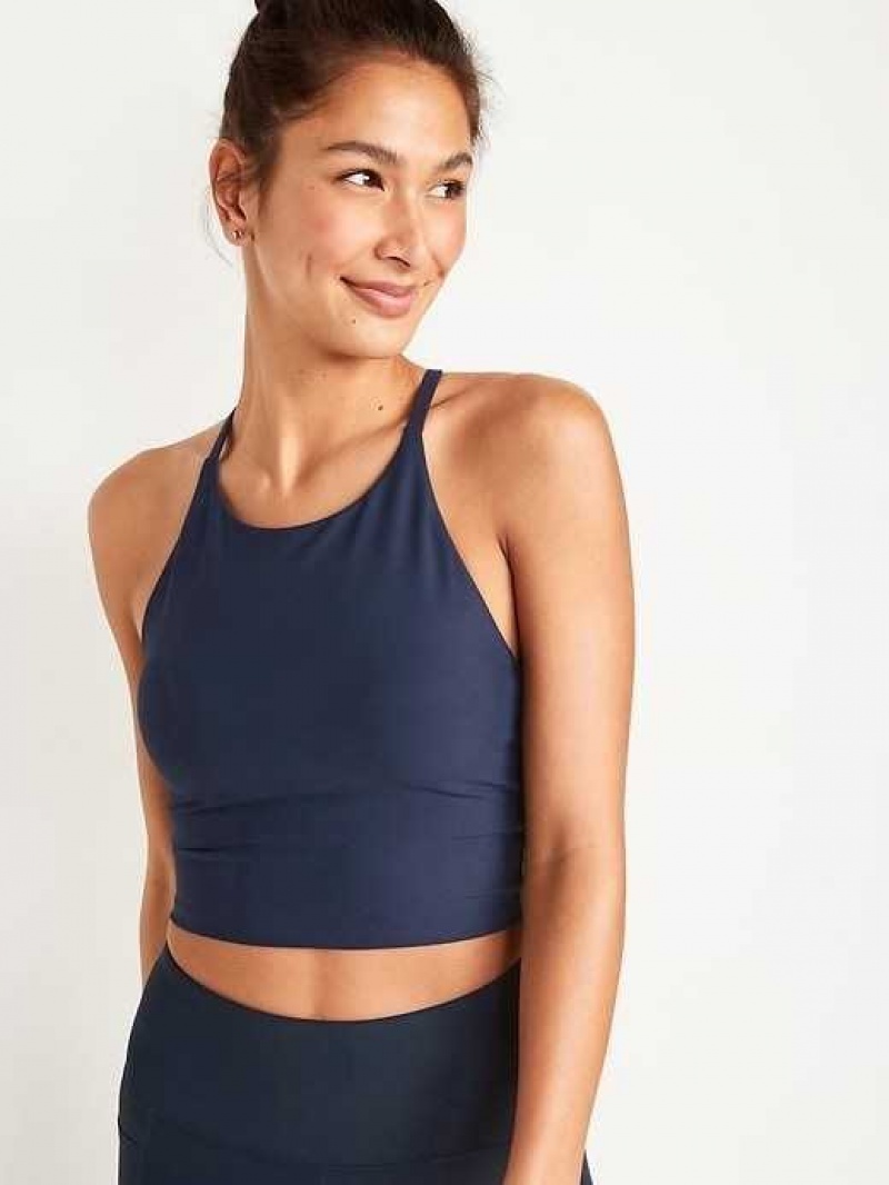 Old Navy Light Support PowerSoft Longline Sports Bra Navy | UFJ083562