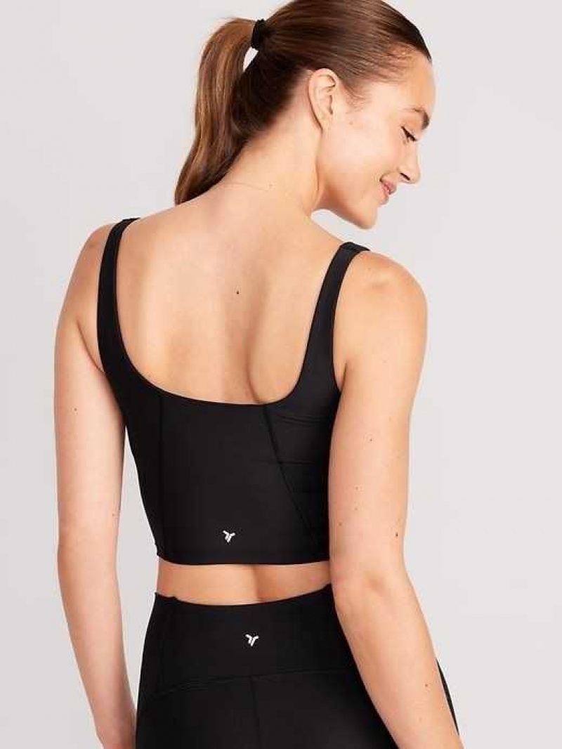 Old Navy Light Support PowerSoft Longline Sports Bra Black | ZKW549730