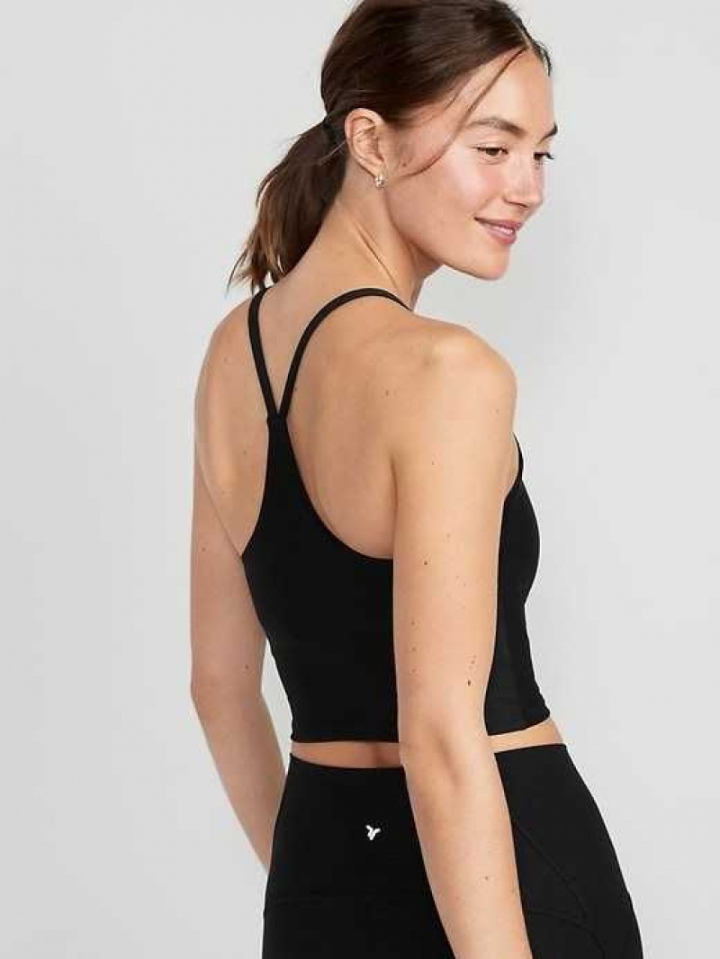 Old Navy Light Support PowerSoft Longline Sports Bra Black | PXS645081