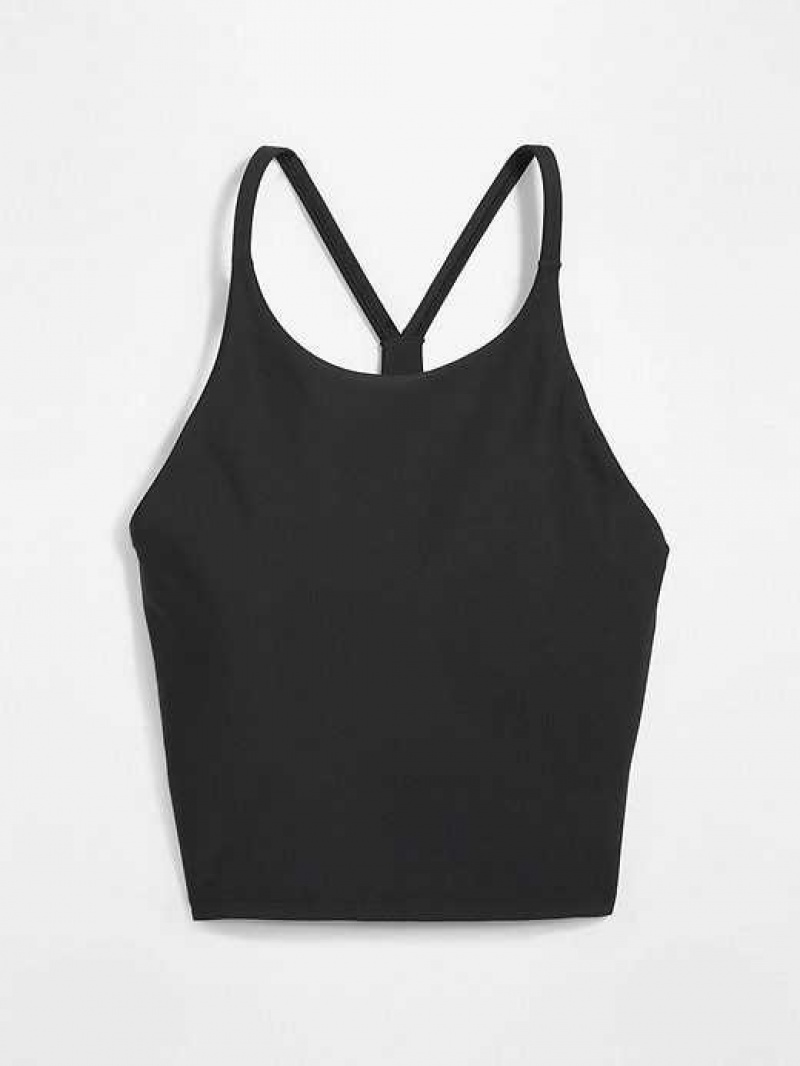 Old Navy Light Support PowerSoft Longline Sports Bra Black | PXS645081