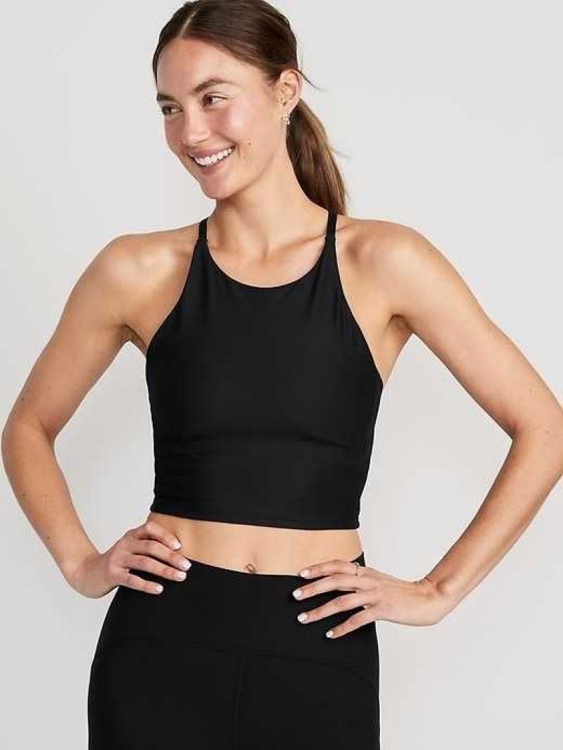 Old Navy Light Support PowerSoft Longline Sports Bra Black | PXS645081