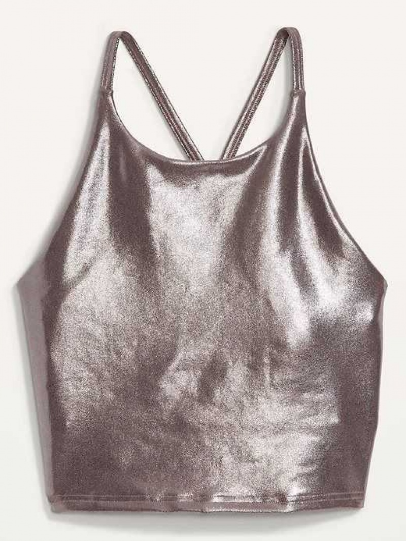 Old Navy Light Support PowerSoft Longline Sports Bra Silver | HZY725194