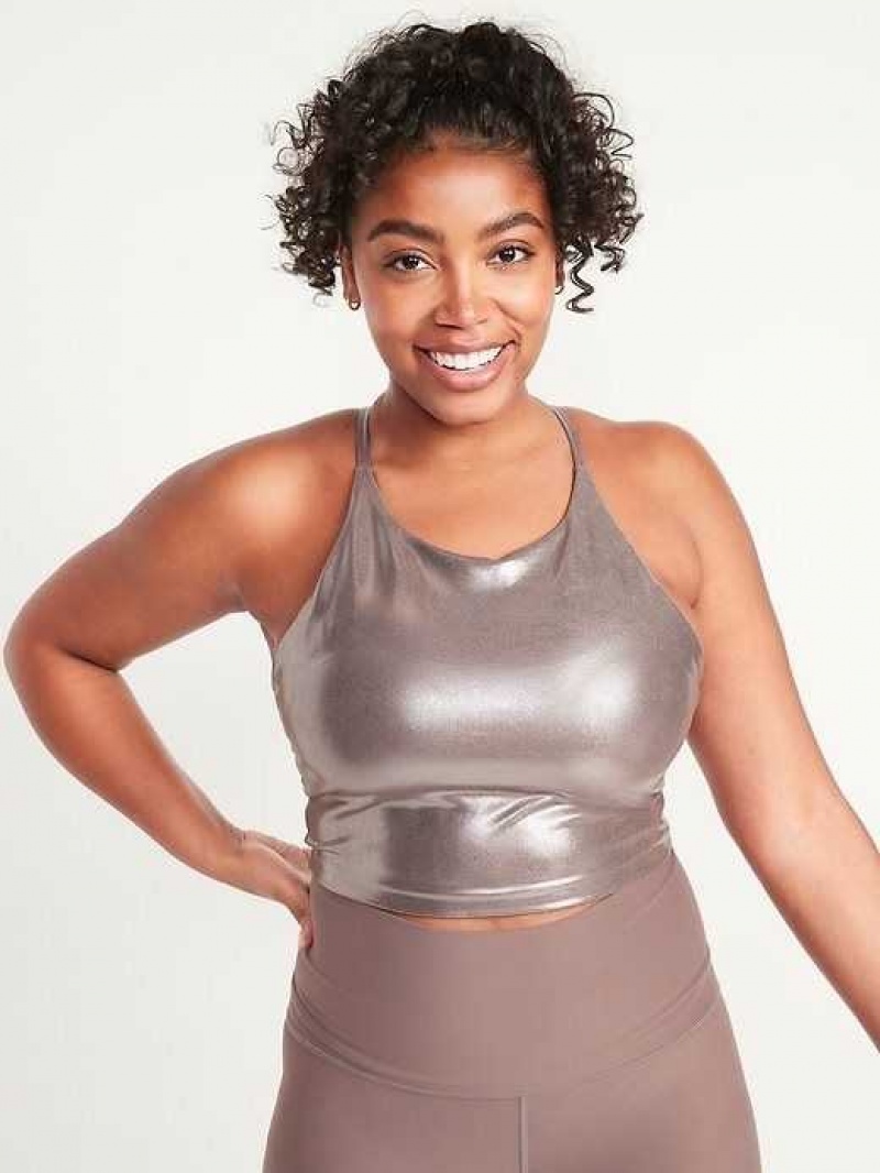 Old Navy Light Support PowerSoft Longline Sports Bra Silver | HZY725194