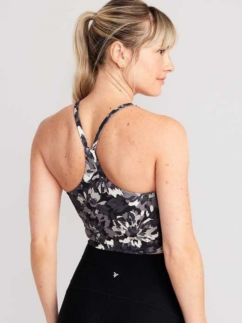 Old Navy Light Support PowerSoft Longline Sports Bra Black Grey | HWO721409