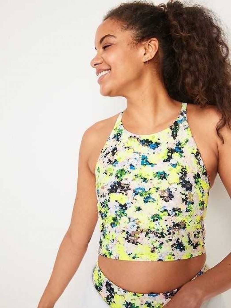 Old Navy Light Support PowerSoft Longline Sports Bra Yellow | XJP518496