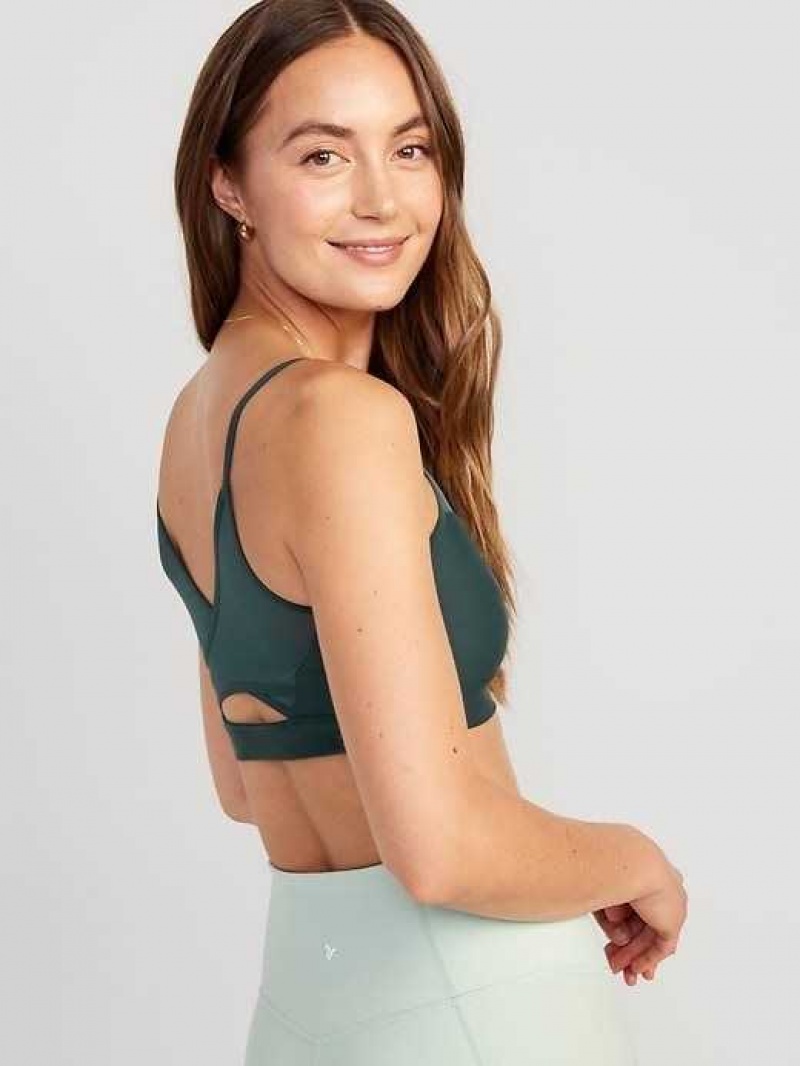 Old Navy Light Support PowerSoft Mesh-Back Sports Bra Deep Green | TEI581439