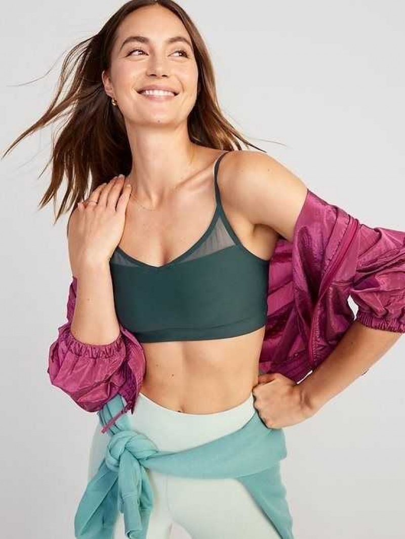 Old Navy Light Support PowerSoft Mesh-Back Sports Bra Deep Green | TEI581439