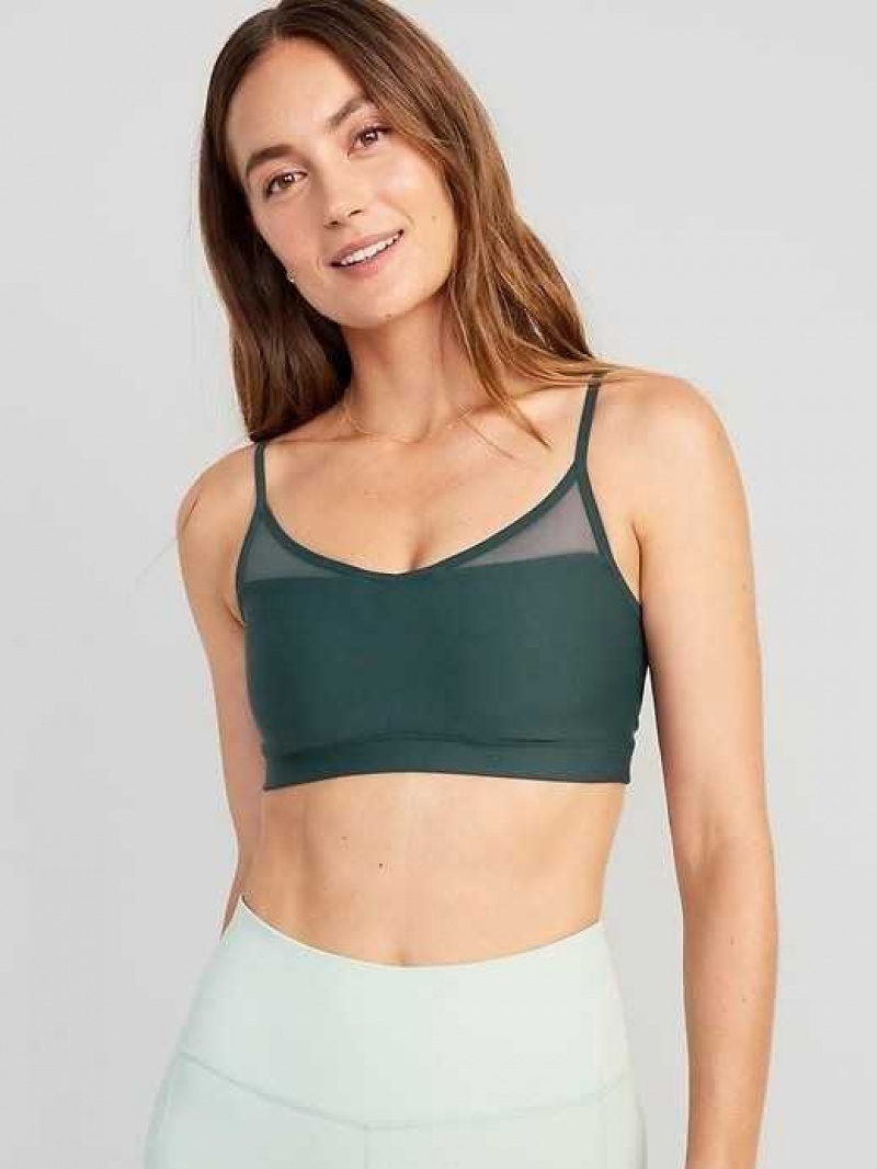 Old Navy Light Support PowerSoft Mesh-Back Sports Bra Deep Green | TEI581439