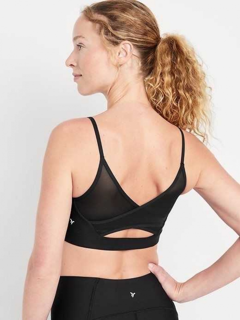 Old Navy Light Support PowerSoft Mesh-Back Sports Bra Black | IDU704698