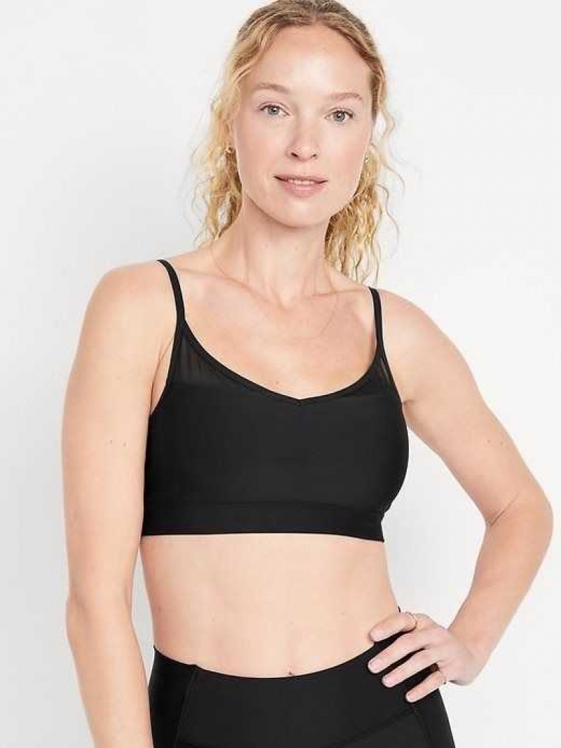 Old Navy Light Support PowerSoft Mesh-Back Sports Bra Black | IDU704698