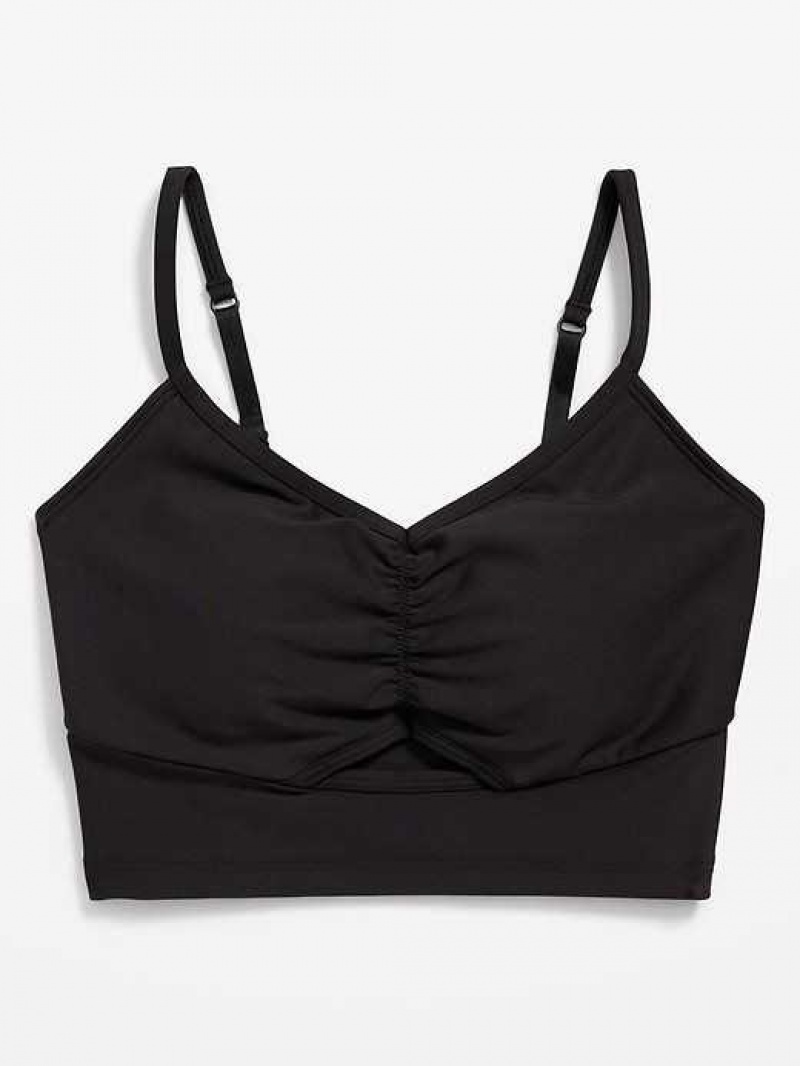 Old Navy Light Support PowerSoft Ruched Sports Bra Black | NPV728619