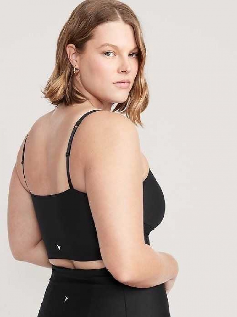 Old Navy Light Support PowerSoft Ruched Sports Bra Black | NPV728619