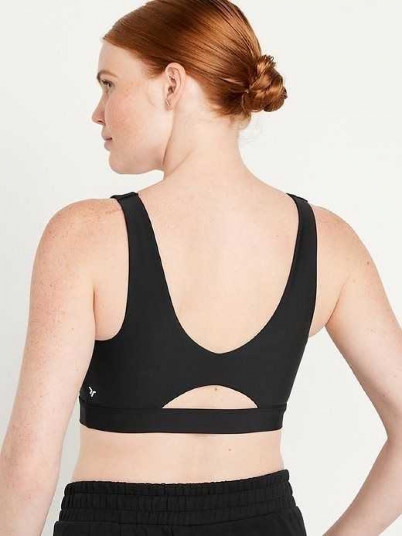 Old Navy Light Support PowerSoft V-Neck Sports Bra Black | OIJ782416