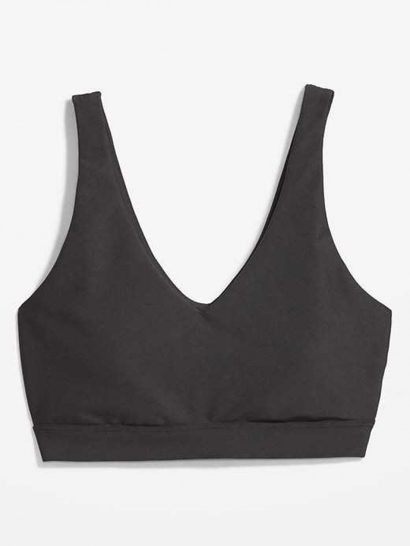 Old Navy Light Support PowerSoft V-Neck Sports Bra Black | OIJ782416