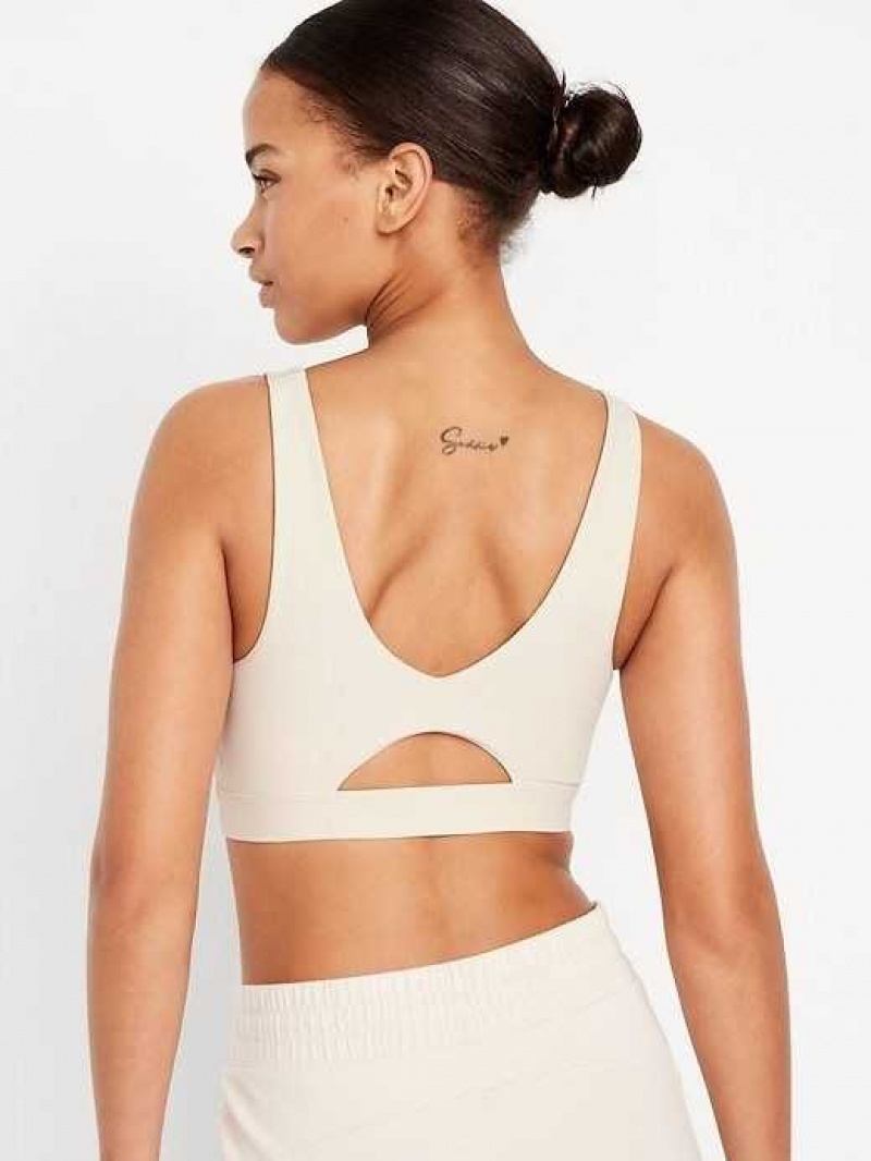 Old Navy Light Support PowerSoft V-Neck Sports Bra Cozy Cashmere | JAQ475269