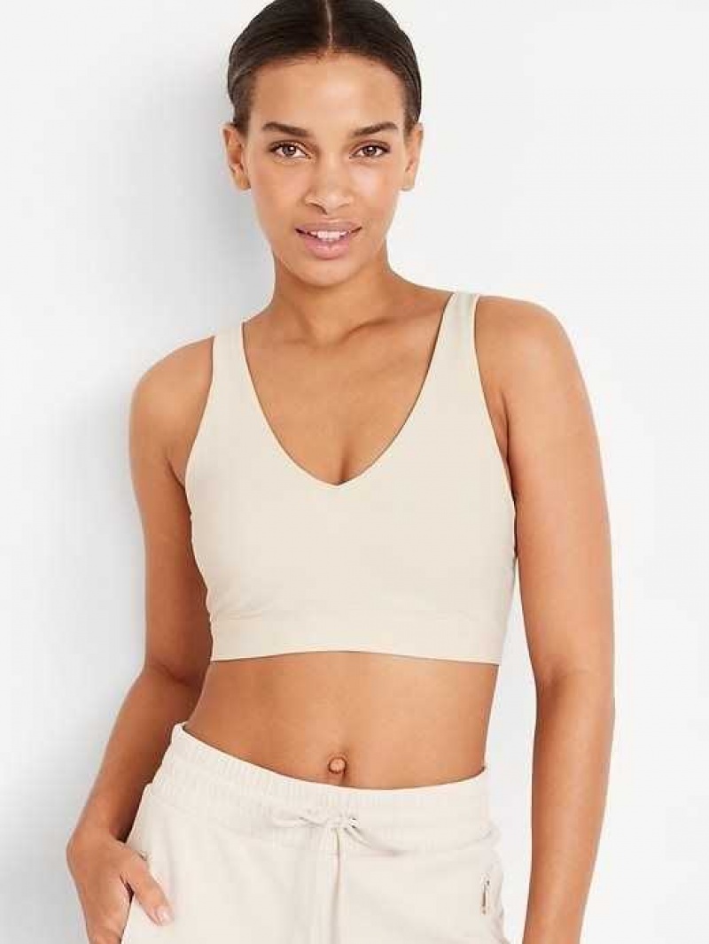 Old Navy Light Support PowerSoft V-Neck Sports Bra Cozy Cashmere | JAQ475269