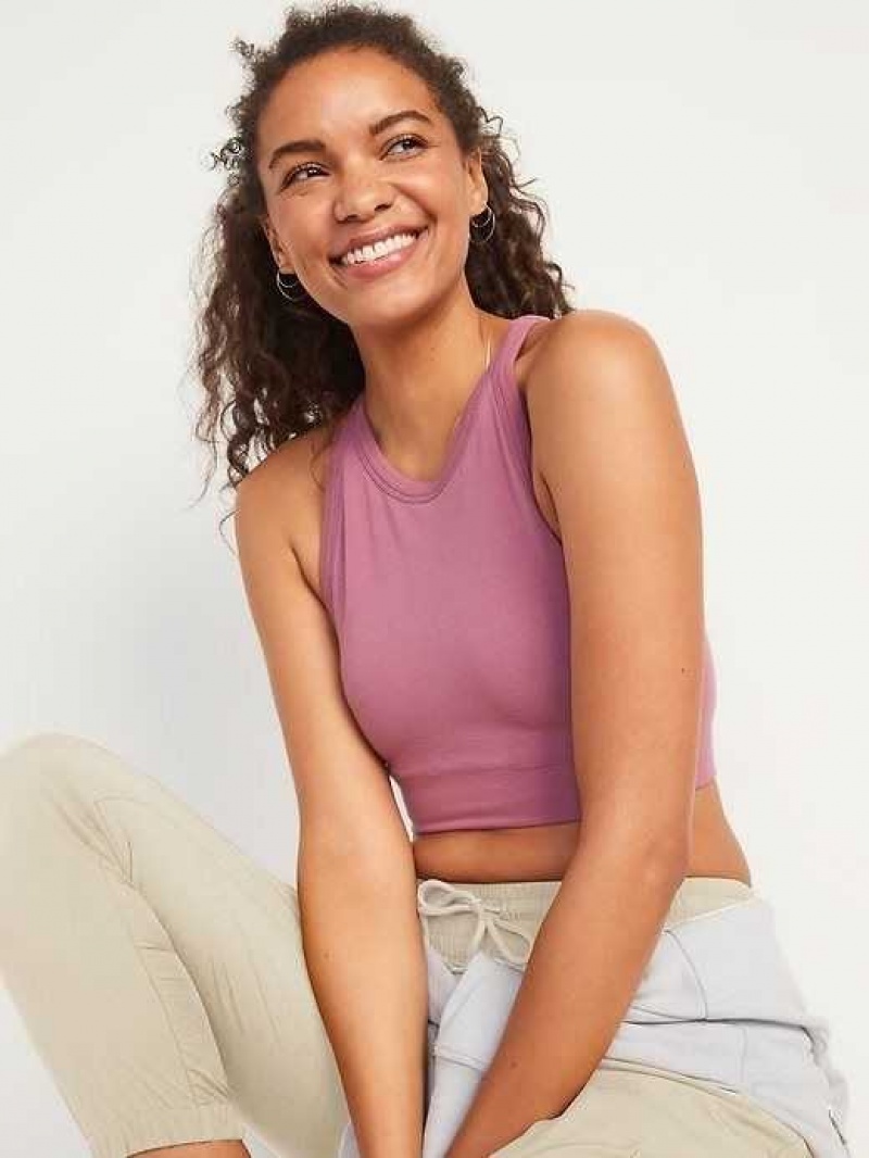 Old Navy Light Support Seamless Rib-Knit Longline Sports Bra Pink | QLF052619