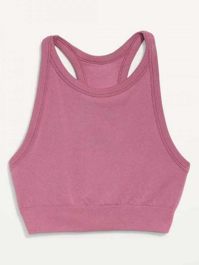 Old Navy Light Support Seamless Rib-Knit Longline Sports Bra Pink | QLF052619