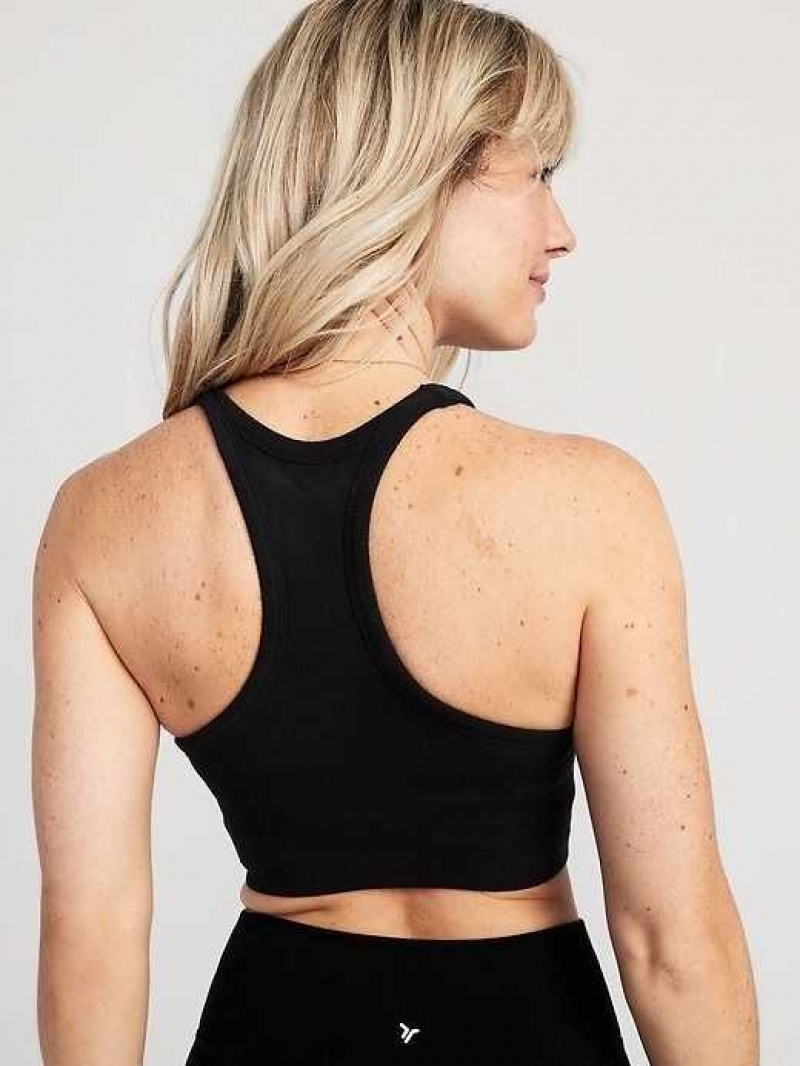 Old Navy Light Support Seamless Rib-Knit Longline Sports Bra Black | MKP065241