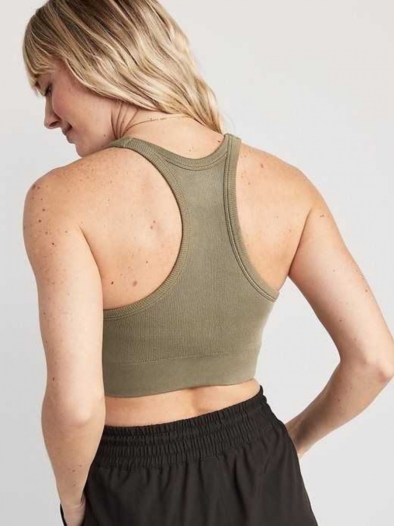 Old Navy Light Support Seamless Rib-Knit Longline Sports Bra Grey | MEI567198