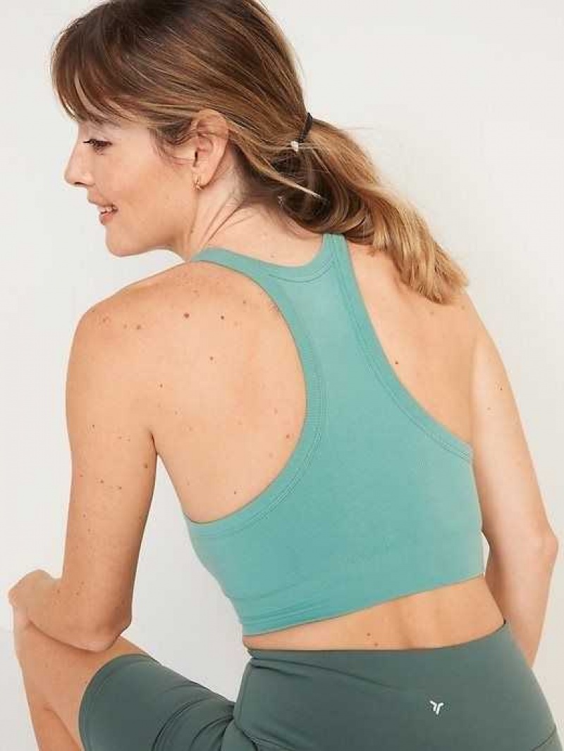 Old Navy Light Support Seamless Rib-Knit Longline Sports Bra Dark Green | ADN091753