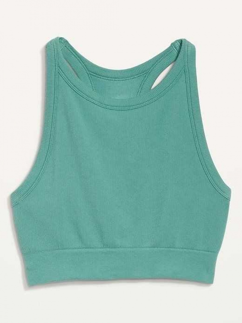 Old Navy Light Support Seamless Rib-Knit Longline Sports Bra Dark Green | ADN091753