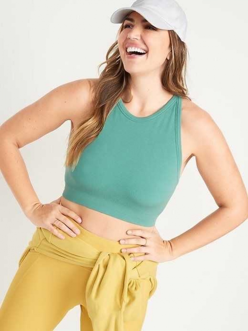 Old Navy Light Support Seamless Rib-Knit Longline Sports Bra Dark Green | ADN091753