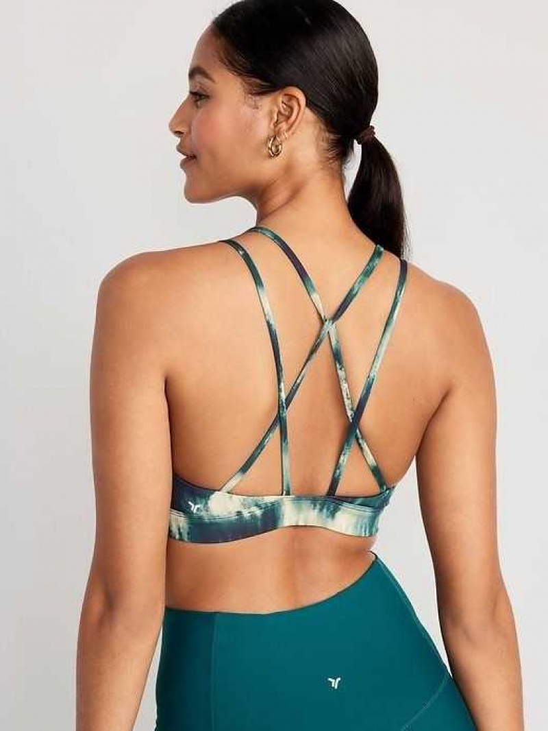 Old Navy Light Support Strappy V-Neck Sports Bra Green | UZF196783