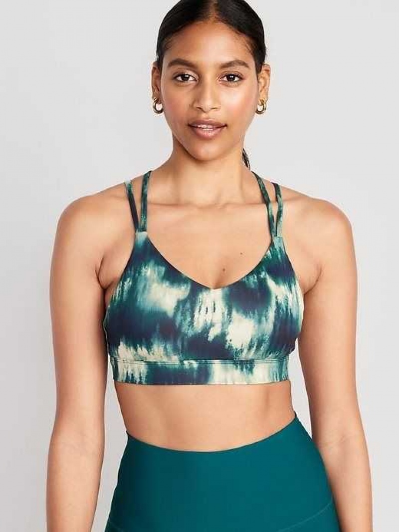 Old Navy Light Support Strappy V-Neck Sports Bra Green | UZF196783