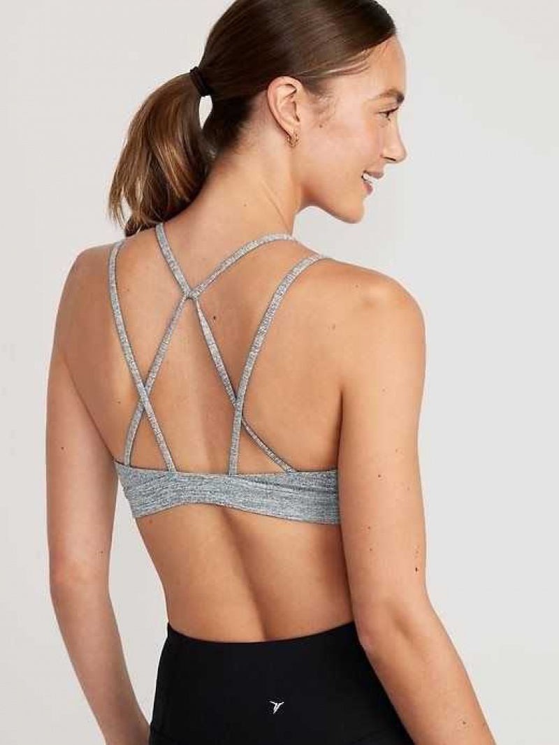 Old Navy Light Support Strappy V-Neck Sports Bra Grey | RKV357462