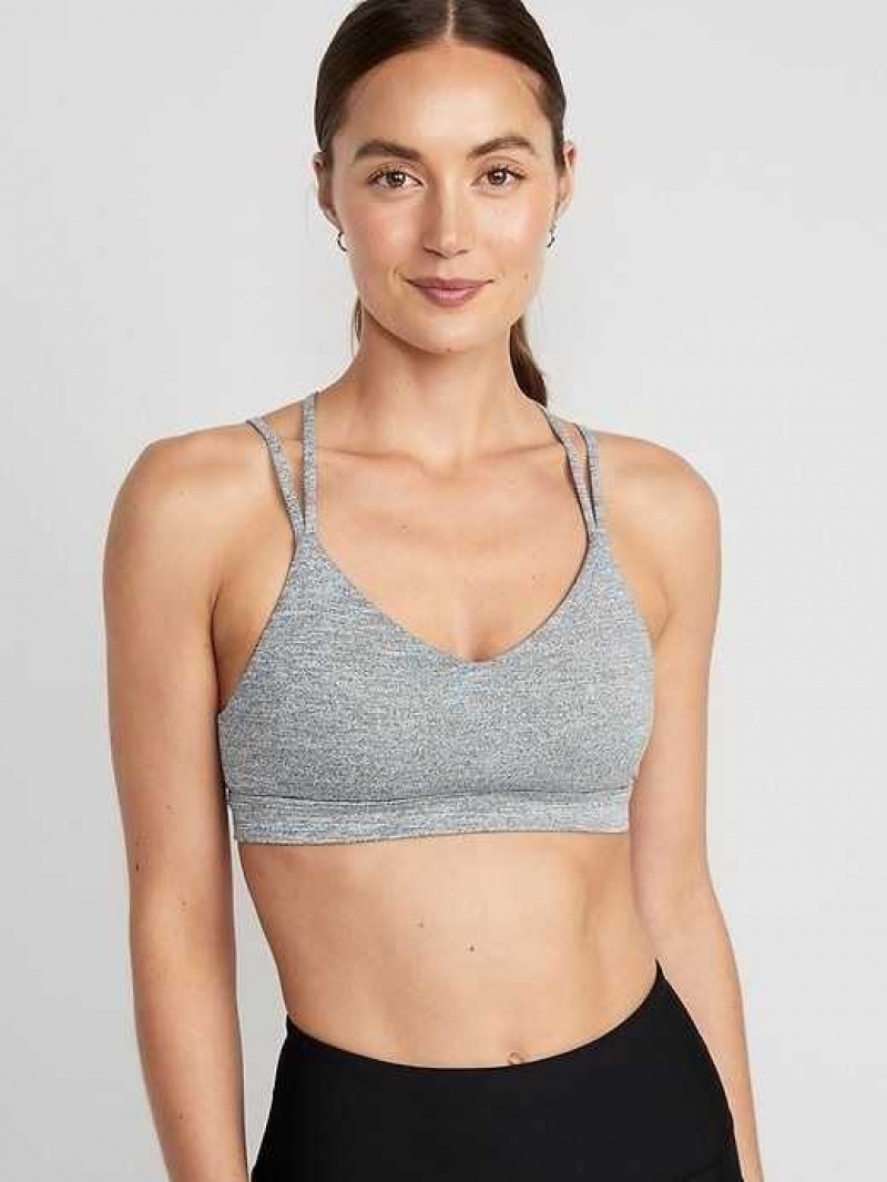 Old Navy Light Support Strappy V-Neck Sports Bra Grey | RKV357462