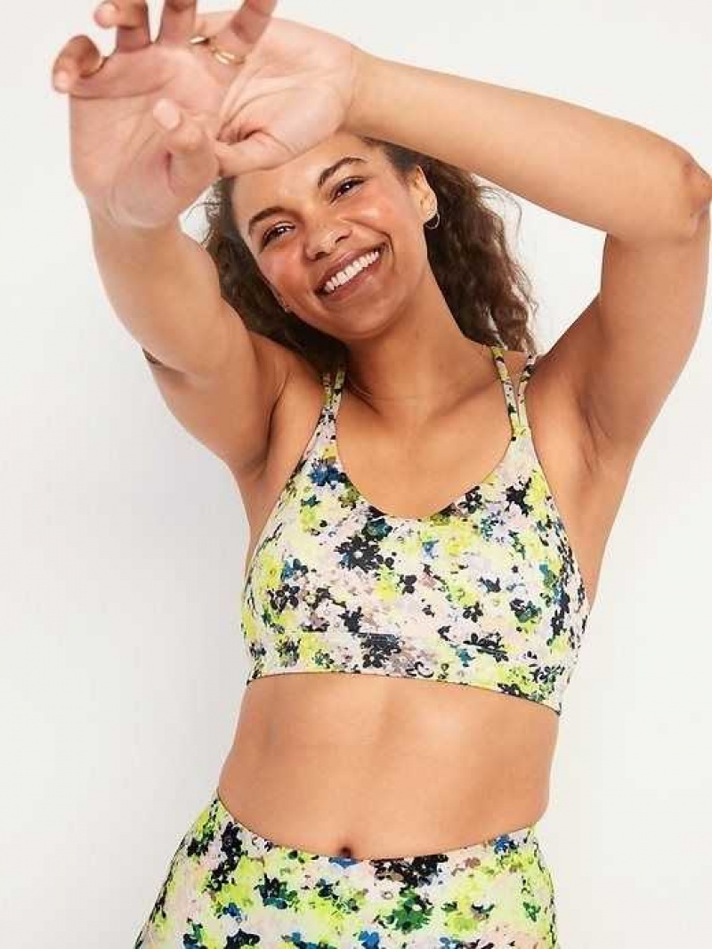 Old Navy Light Support Strappy V-Neck Sports Bra Yellow | OXQ398612