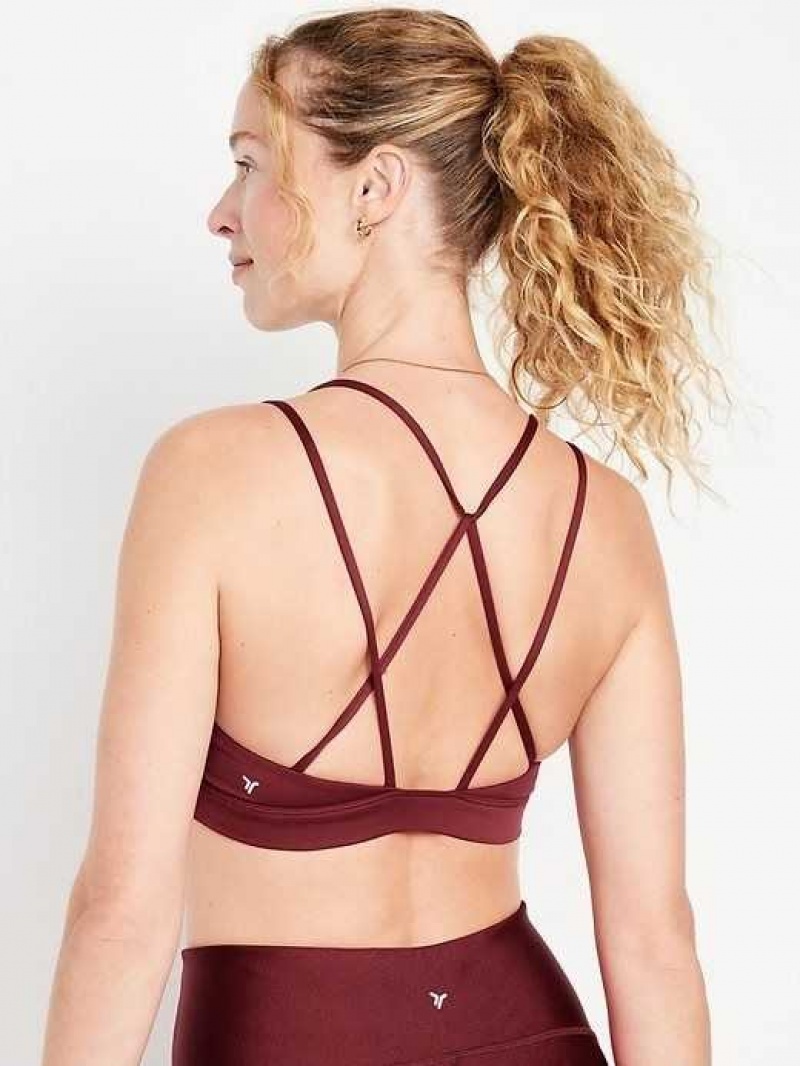 Old Navy Light Support Strappy V-Neck Sports Bra Dark Red | DSZ580214