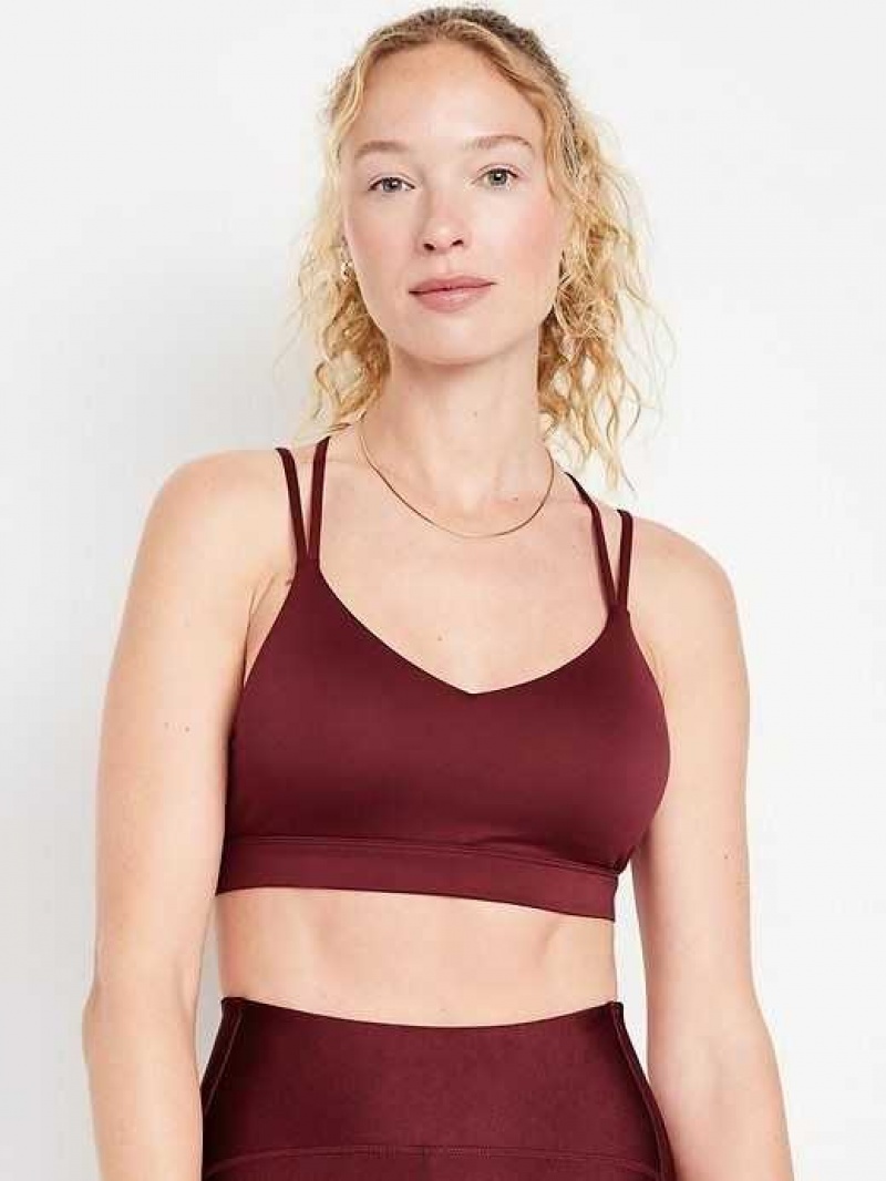 Old Navy Light Support Strappy V-Neck Sports Bra Dark Red | DSZ580214