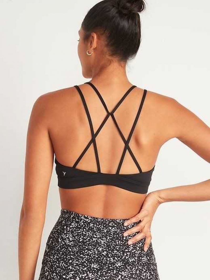 Old Navy Light Support Strappy V-Neck Sports Bra Black | DSA041529